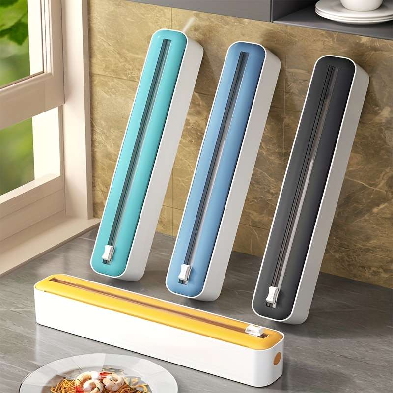 1pc Dual-Action Fresh Wrap Dispenser Cutter Multi-Purpose Kitchen Sealer for Plastic Tin Foil