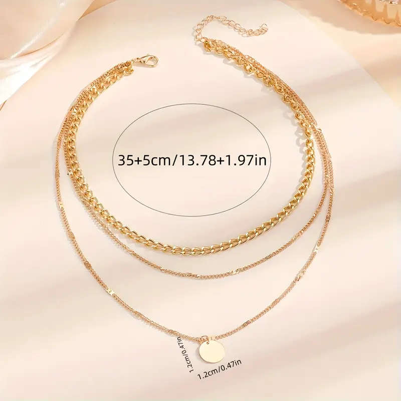 Boho Triple Layer Chain Necklace with Round Pendant