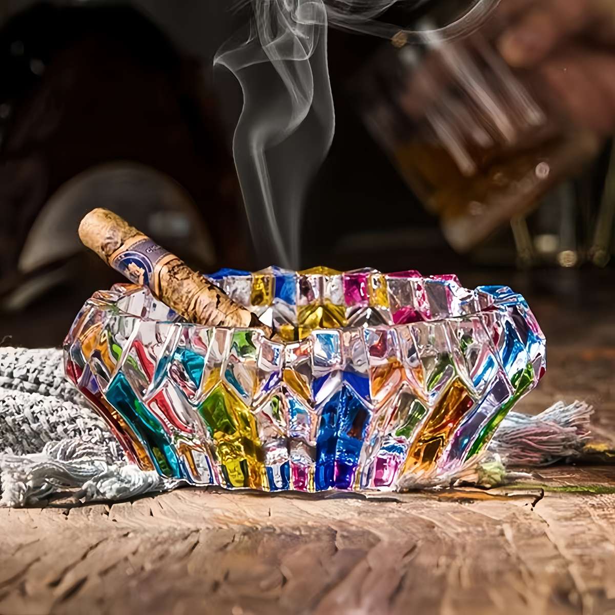 1pc Elegant Glass Ashtray Round Colorful Design for Home and Office Decor Perfect for Living