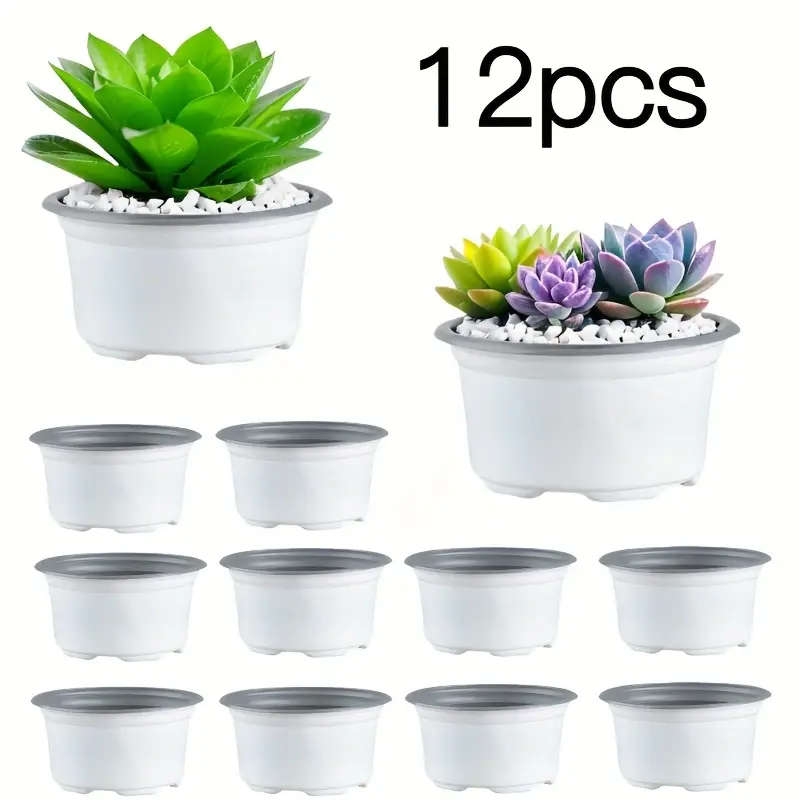 12-Pack Convenient And Simple White Plastic Succulent Plant Pots