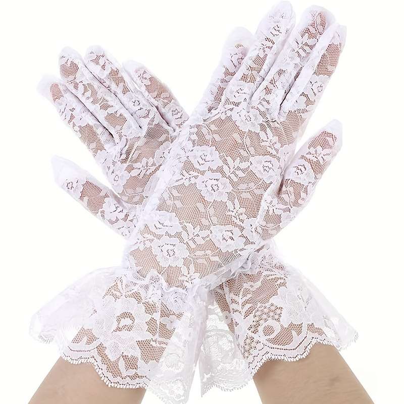 1 Pair Pink Lace Short Gloves