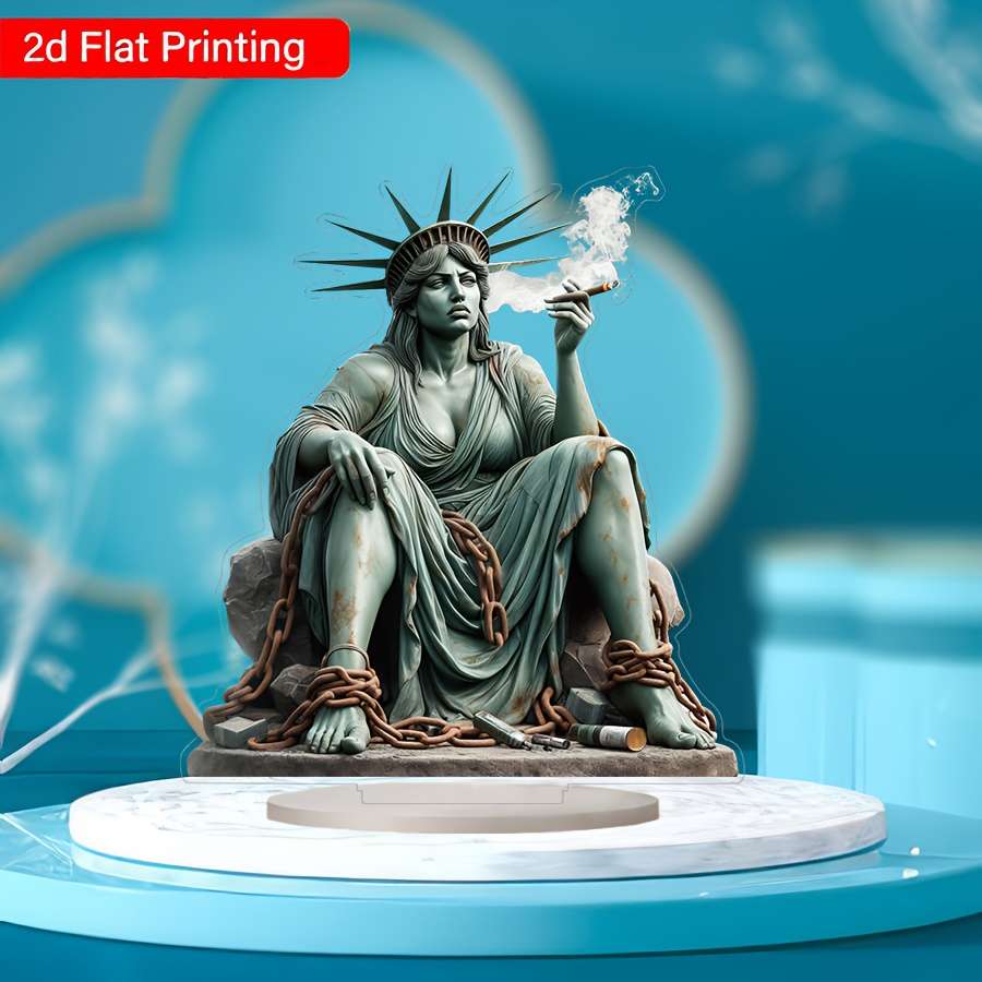 1pc 2D Flat   Acrylic Figurine Statue of Liberty Smoking Home and Office Decoration  F