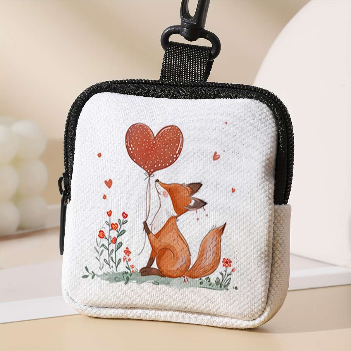 Fox Heart Balloon Print Large Capacity Coin Purse