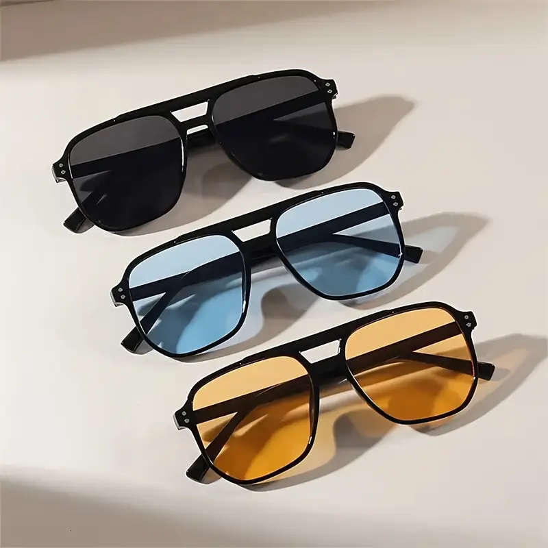 3 Pairs of fashionable retro rectangular frame Sunglasses