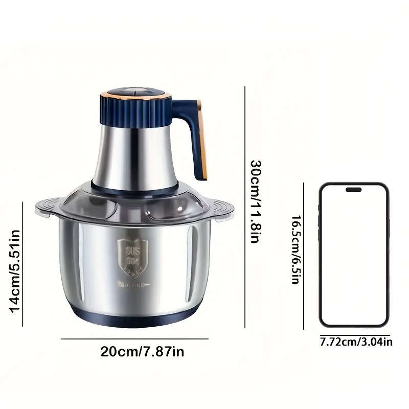 5L Multifunctional Electric Chopper Food Processor Stainless Steel Five Speed