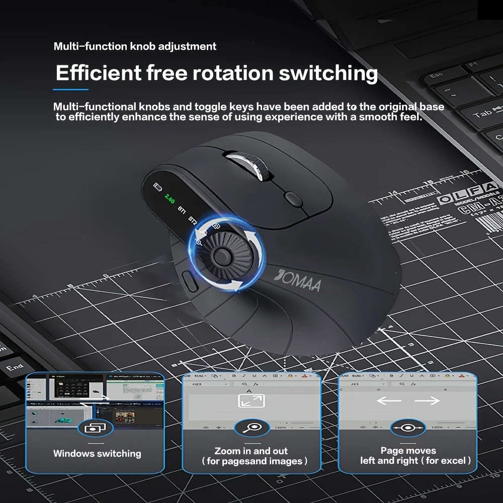 Vertical Gaming Mouse With Function Adjustment Knob