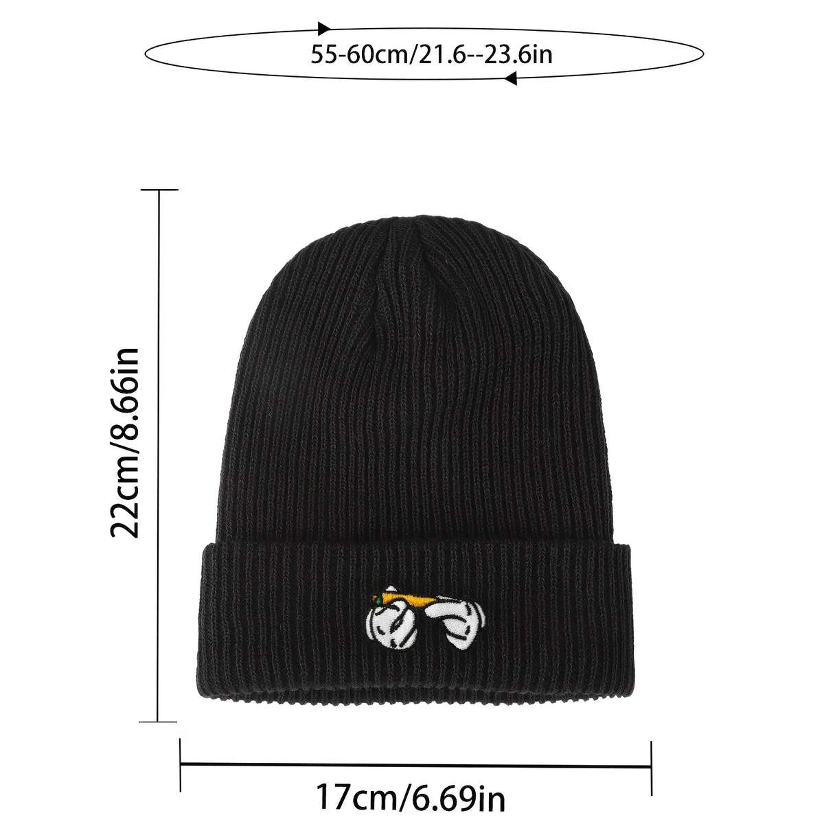 Rendy Leaf Embroidered Acrylic Beanie Unisex Cartoon Cigarette Design Knit Skull Cap Lightwei