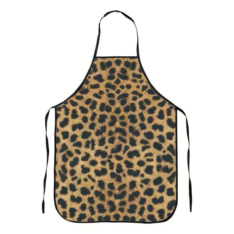1pc Wild Cat Print Polyester Kitchen Apron Stylish Black Golden Leopard Design Durable Easy-