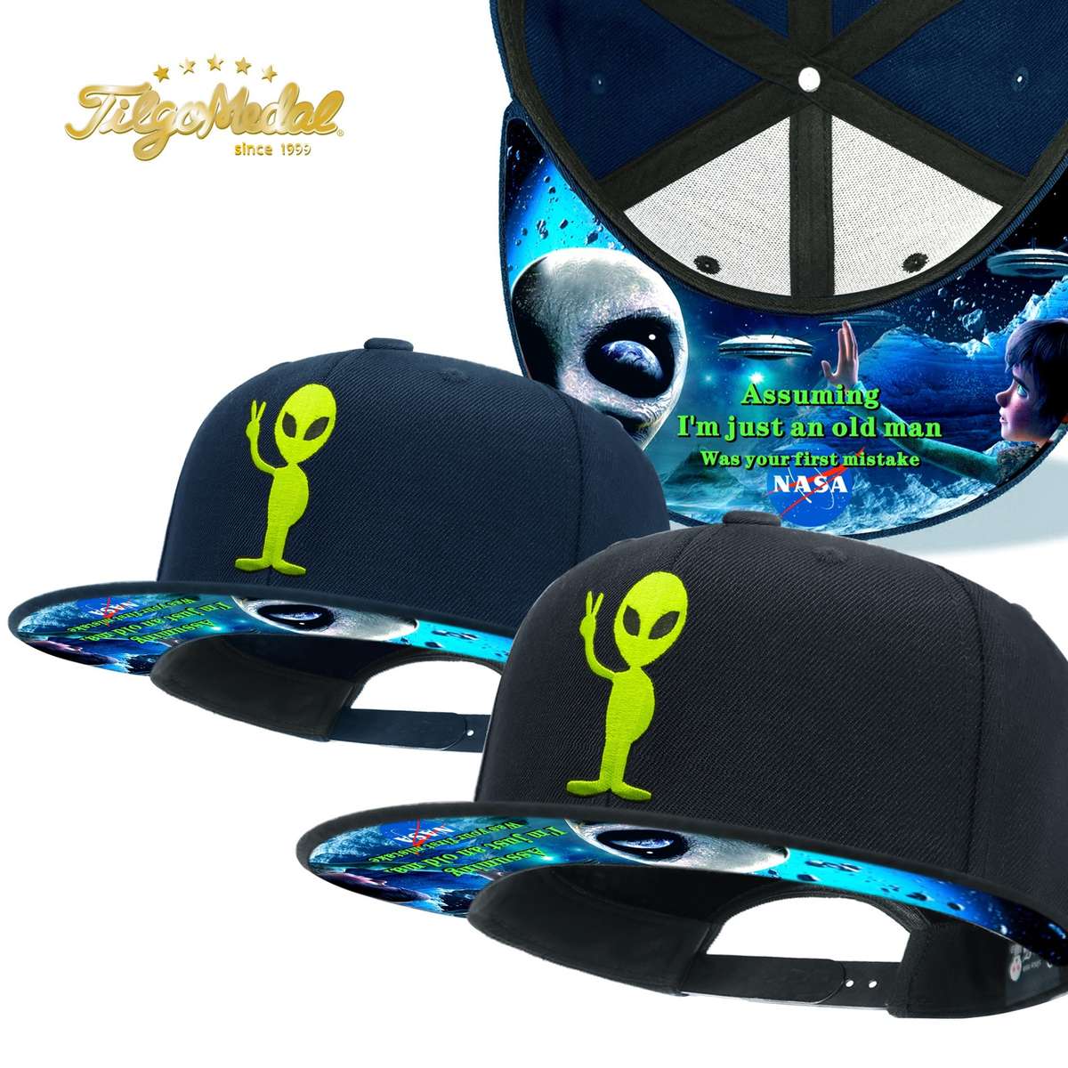 Tilgomedal Alien Skull Snapback Baseball Cap Adjustable Breathable Cotton Blend Hat For