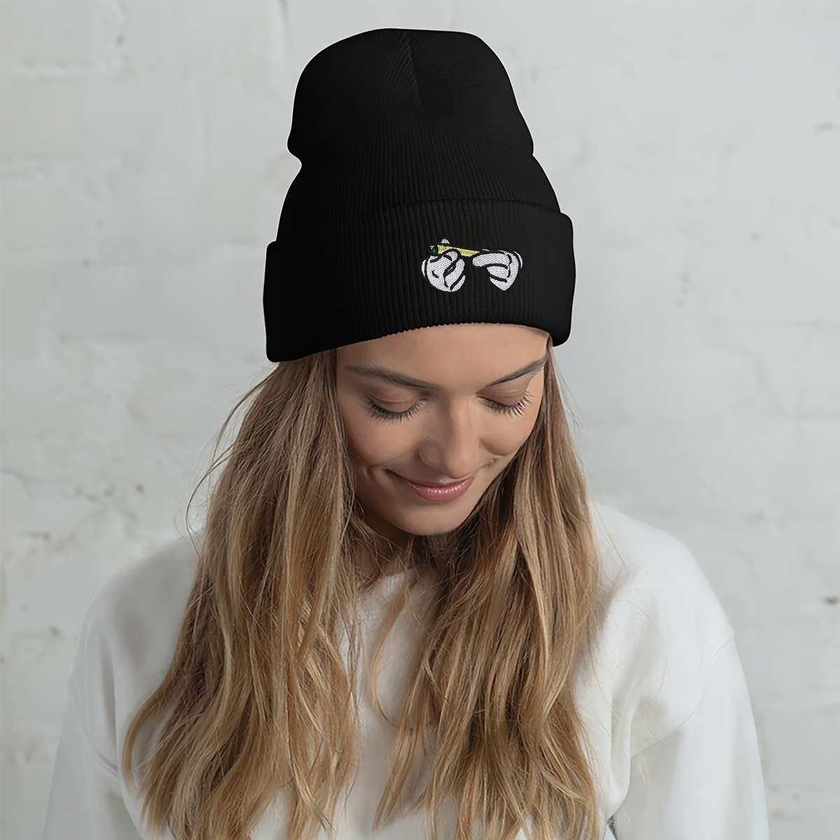 Stretchy Lightweight Embroidered Beanie Cigarette Holder Knit Skull Cap