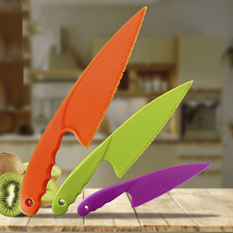 3pcs Kitchen Multi-Purpose Tools Plastic Serrated Edge Cake Knife Cheese Dessert Knife Brea