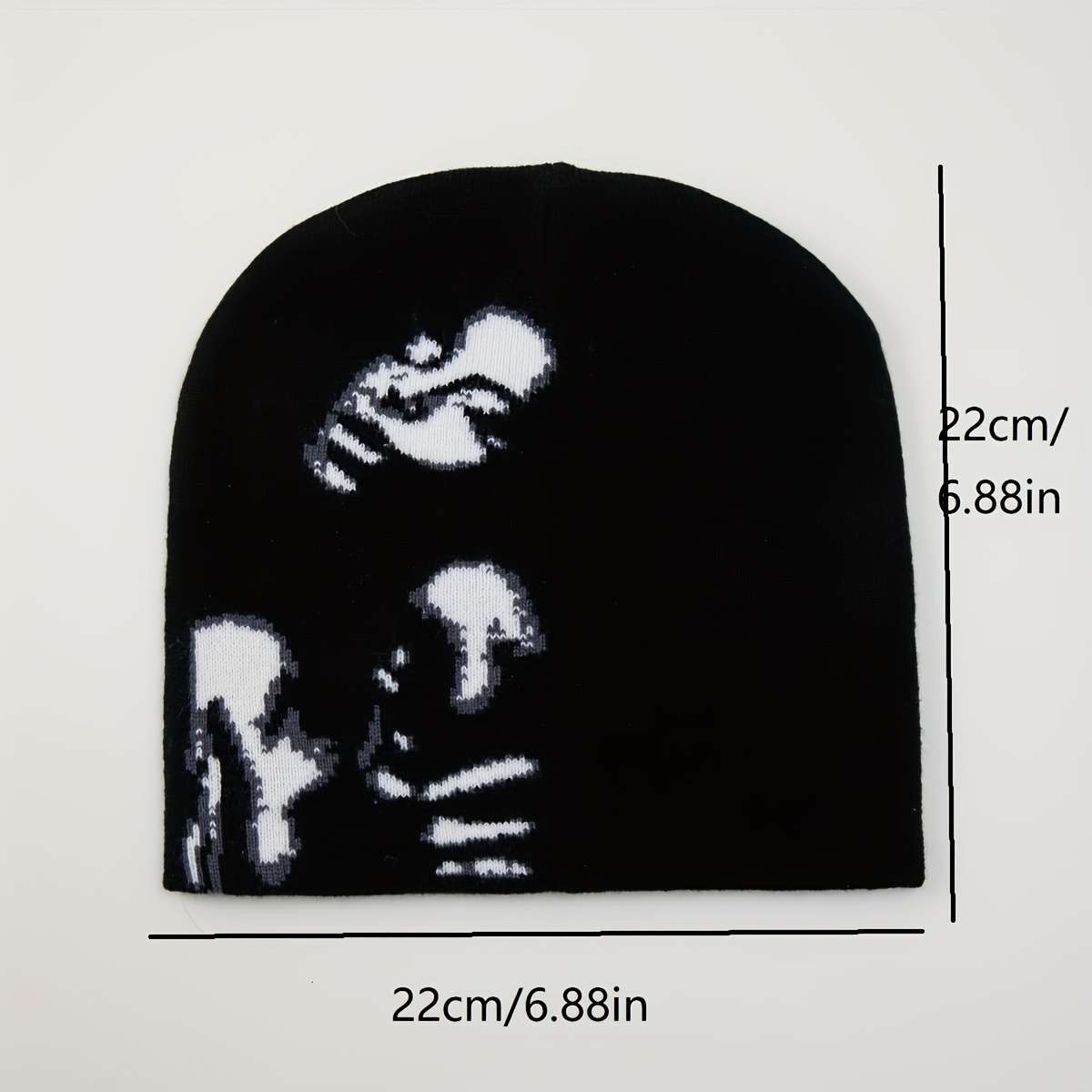 Chic Skull Beanie Black White Jacquard Stretchy Elastic Knit