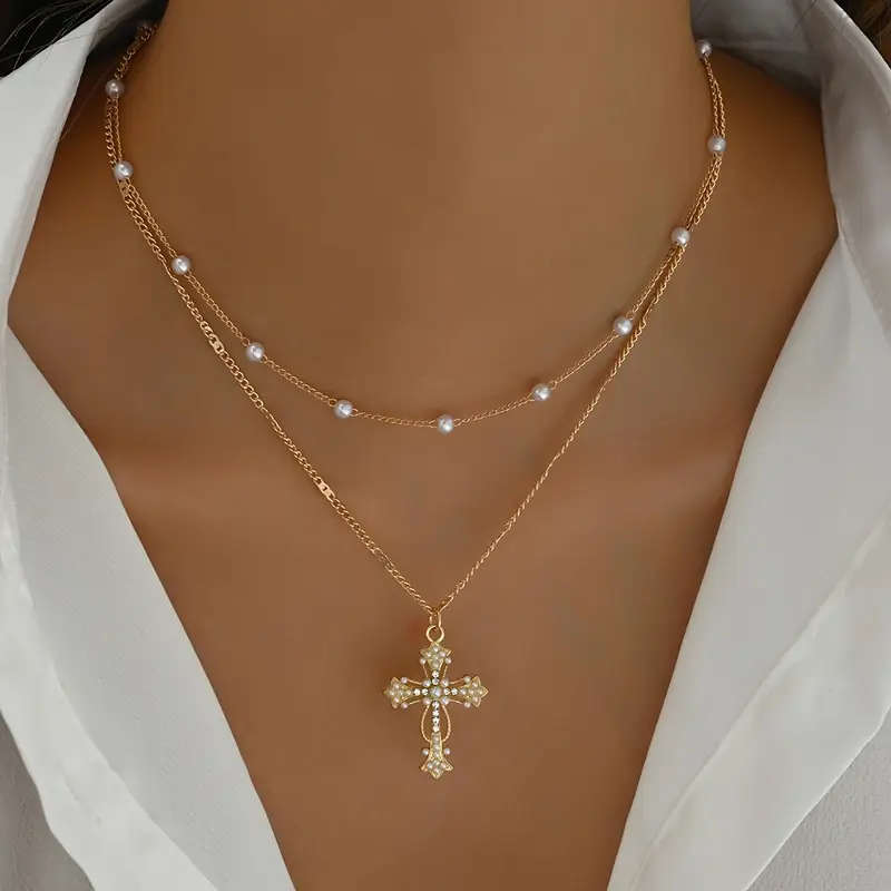 Elegant Multi-Layer Cross Pendant WITH Necklace
