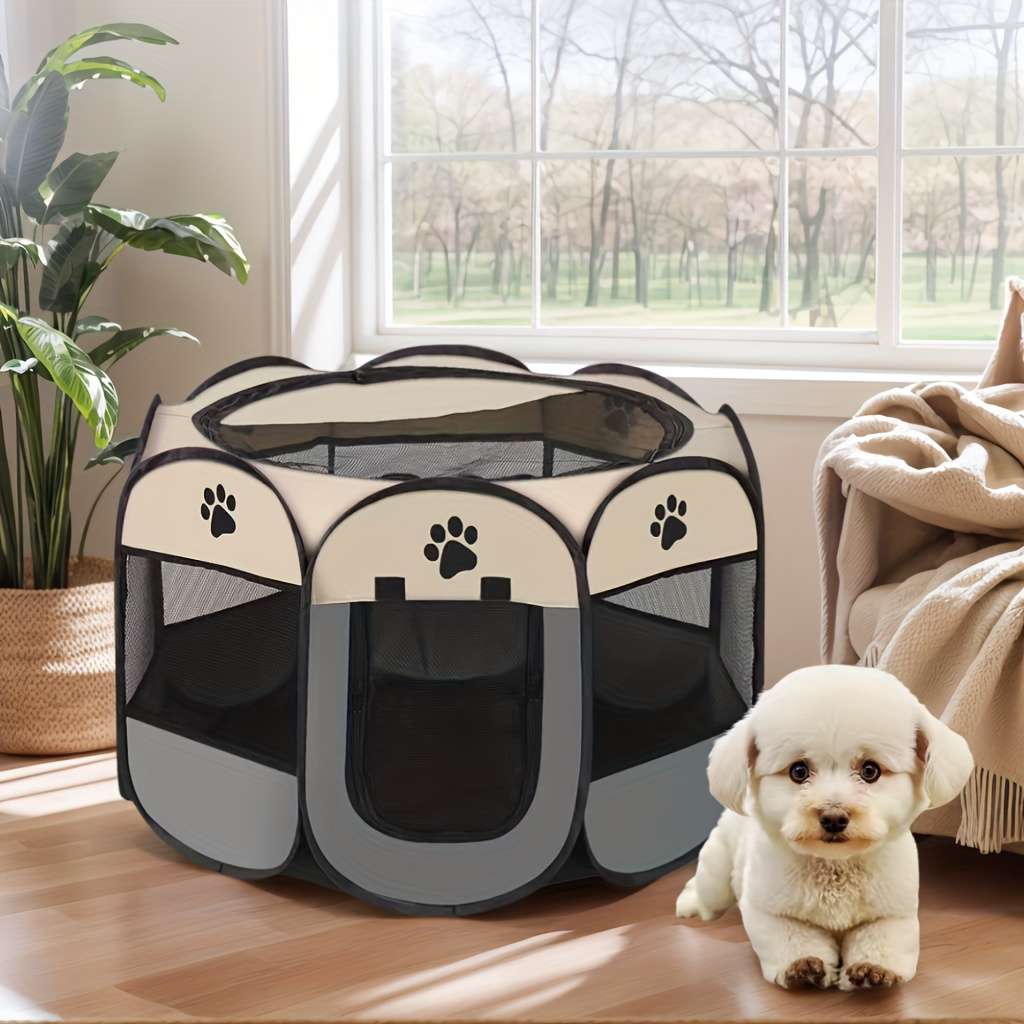 1pc Beige+gray size Size: 73*73*43cm (Foldable)Pet Cage
