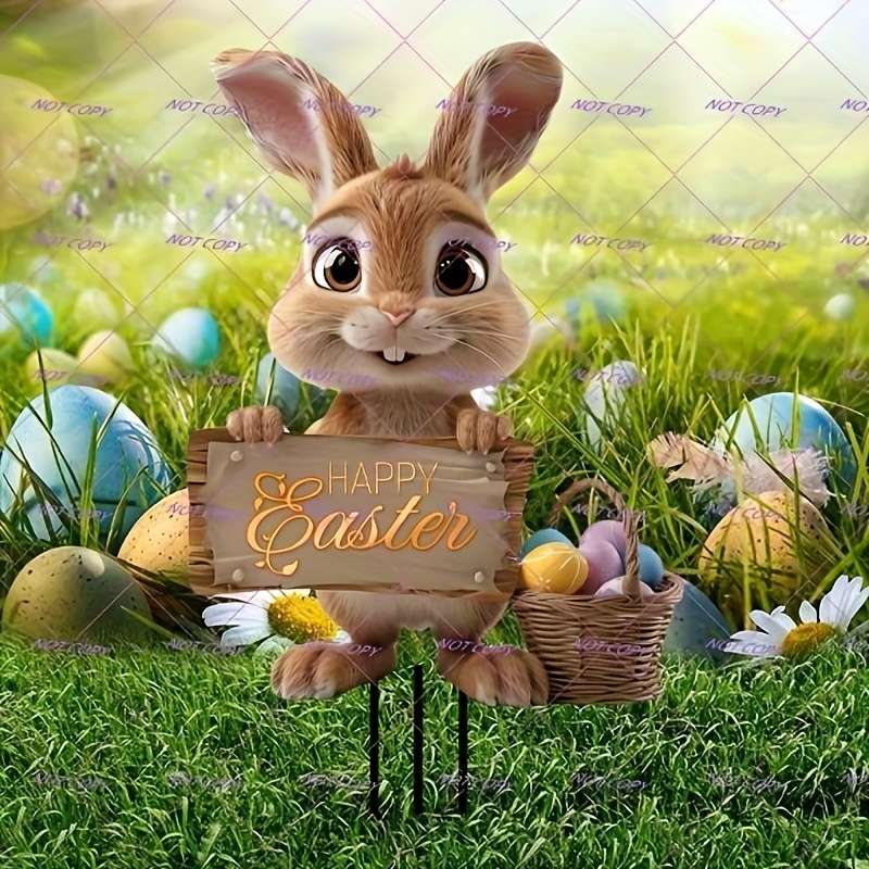 1pc 2D Flat A Cute Gray  Rabbit Welcomes The Arrival of Easter Perfect