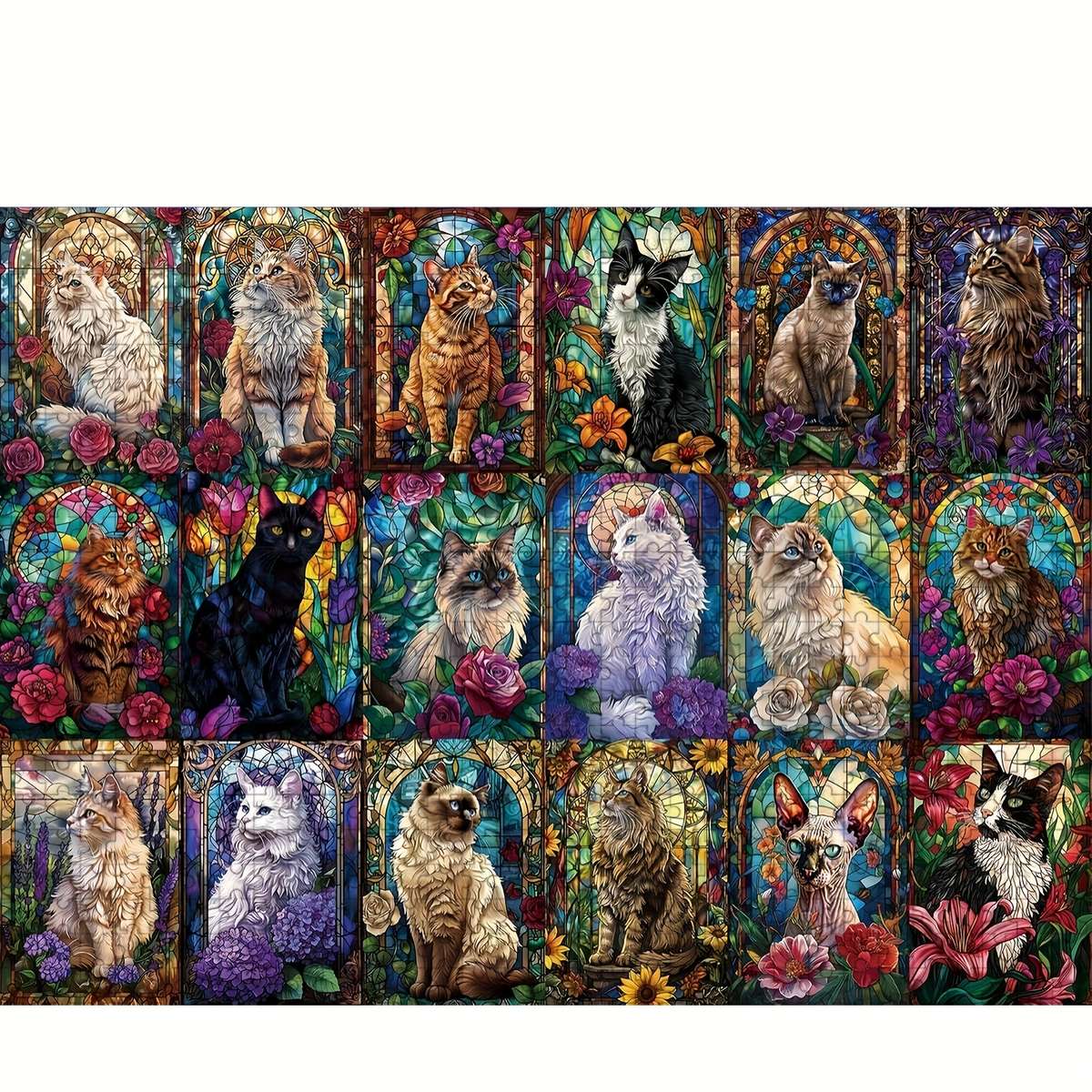 1000pcs Jigsaw Puzzle Flower Cats White Red Black Yellow Blue 19.25 x 26.75 Inter