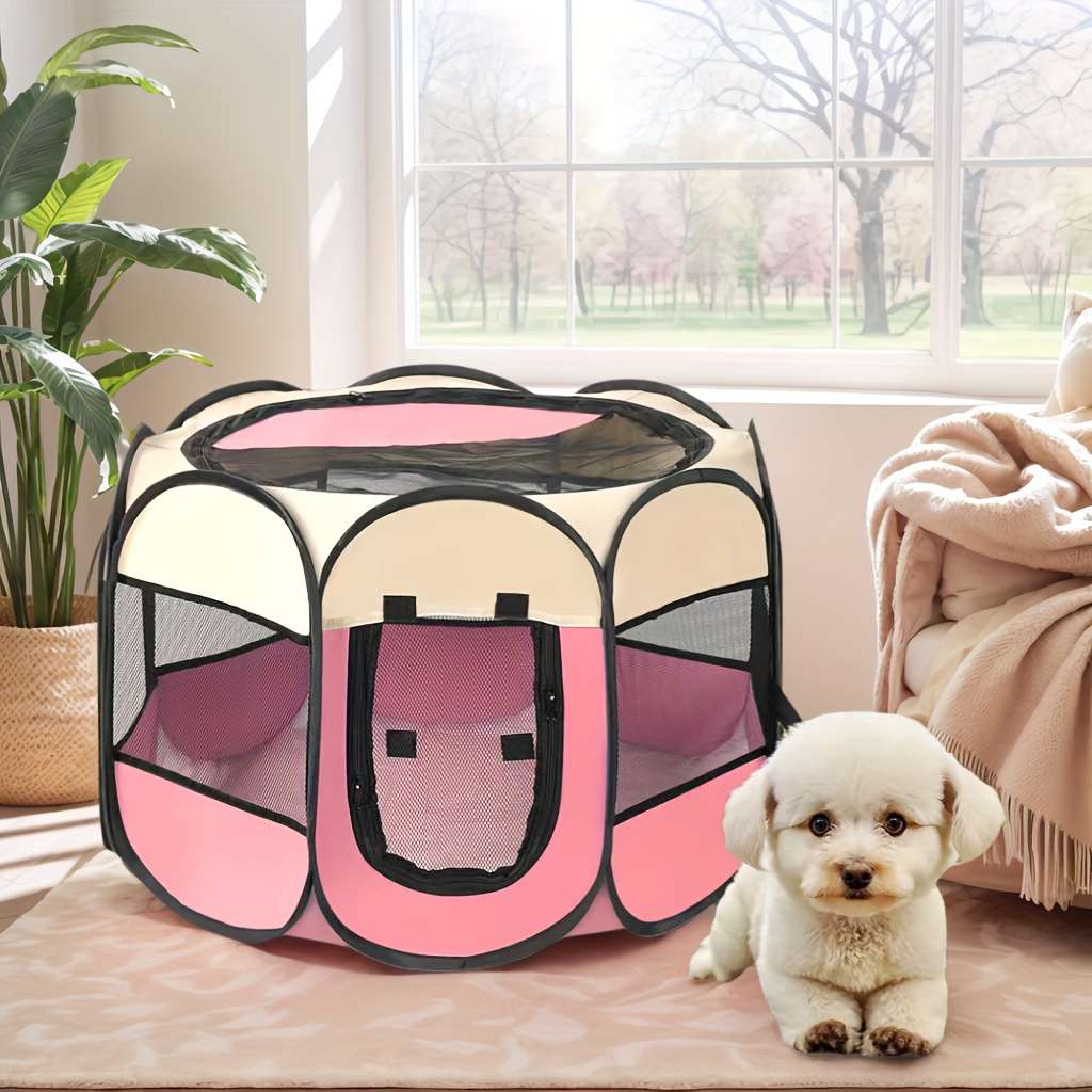 1pc Beige+gray size Size: 73*73*43cm (Foldable)Pet Cage