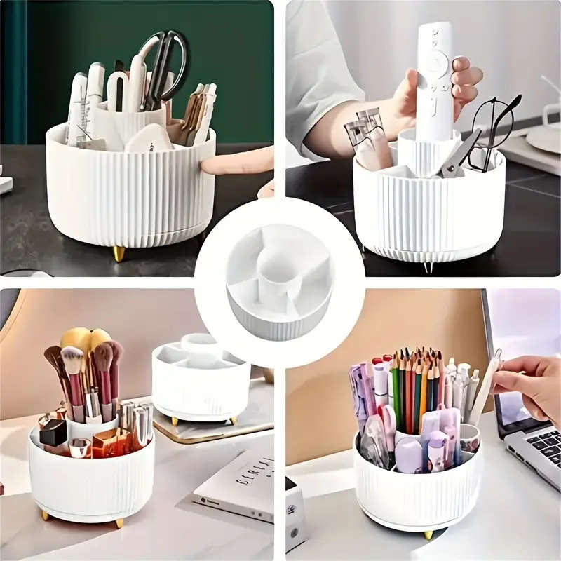 1pc 360° Rotating Makeup Organizer Plastic Cosmetic Storage with 5 Compartments Multi-Functional