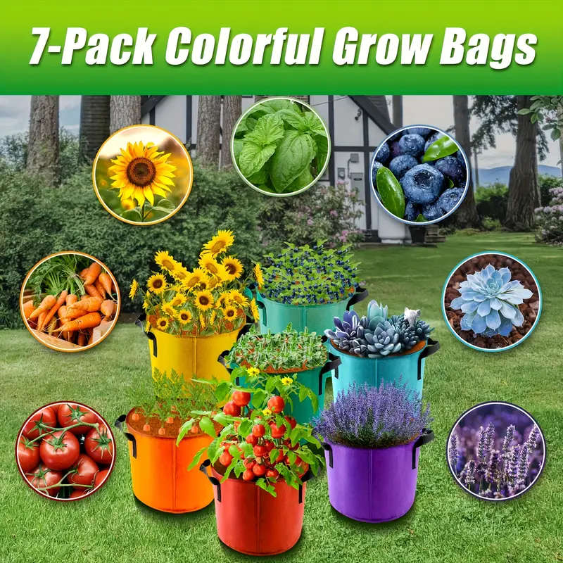 7-Pack Of 5-Gallon Thickened Felt Planting Bags