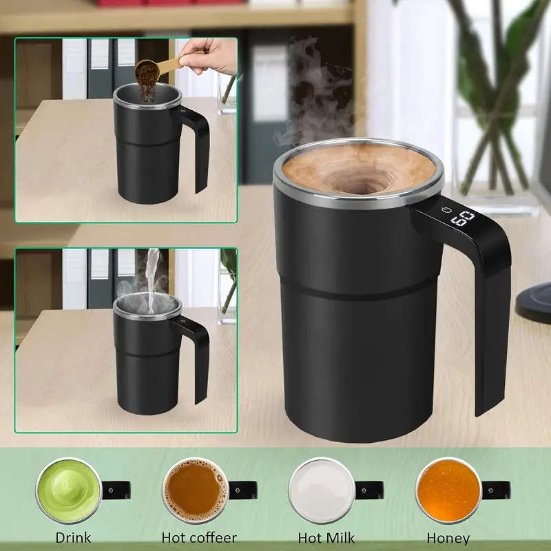 1pc Electric Coffee Stirring Cup USB Rechargeable Digital Display Magnetic Mixer ABS Material Lithiu