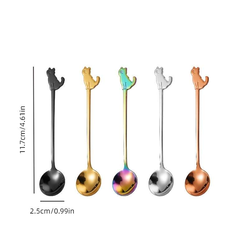 5pcs Stainless Steel Cute Mini Cat Spoons for Coffee Dessert Tea Sugar and Ice Cream Churn