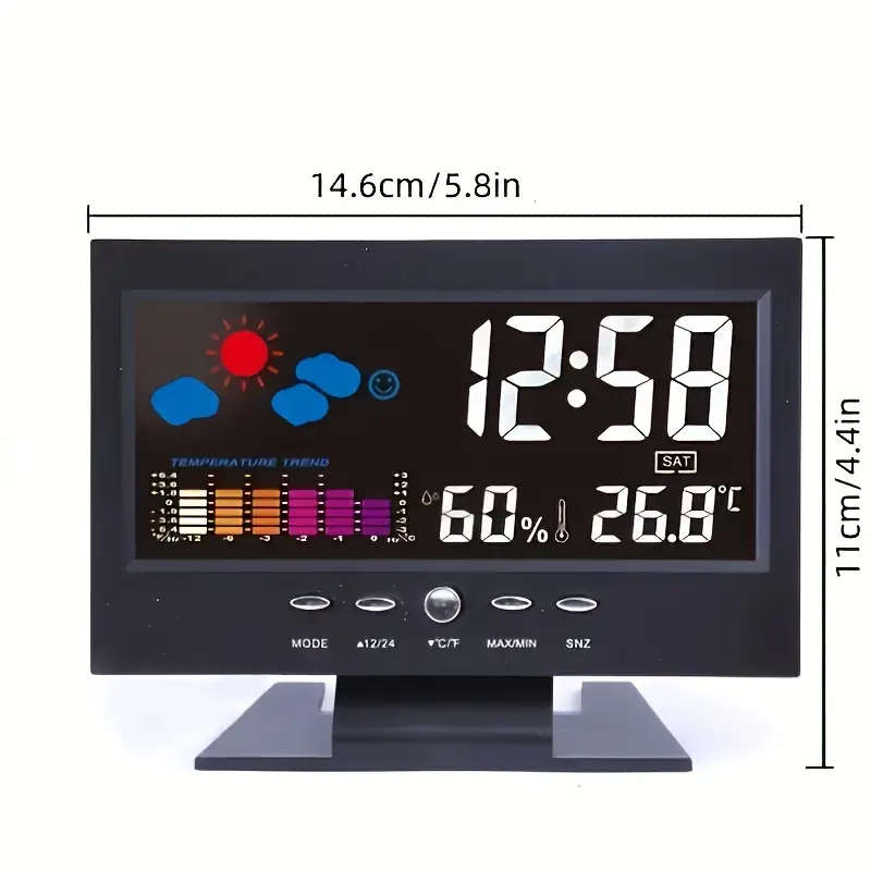 1pc Modern Multi-Function Digital Alarm Clock with Weather Forecast Silent Snooze USB Charging Port
