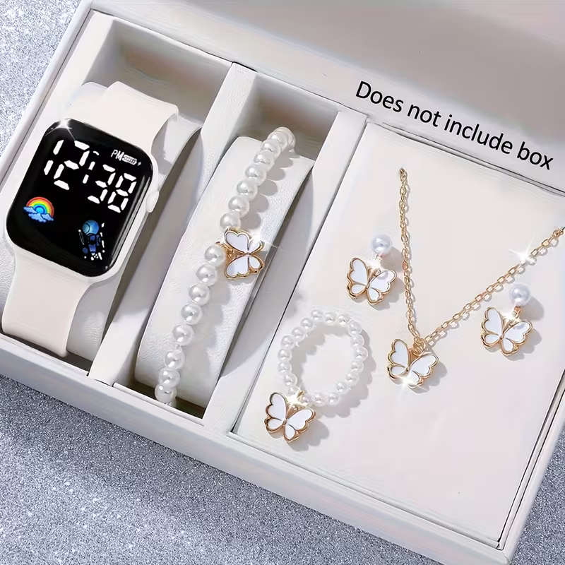 6Pcs Ladies Watch Jewelry Gift Set Square Design