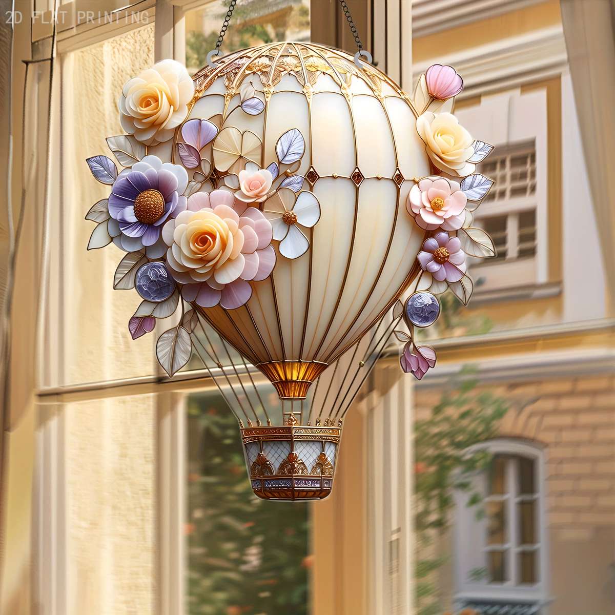 2D Flat Acrylic Flower hot air balloon Suncatcher19.99cm x 17.98cm Window Han