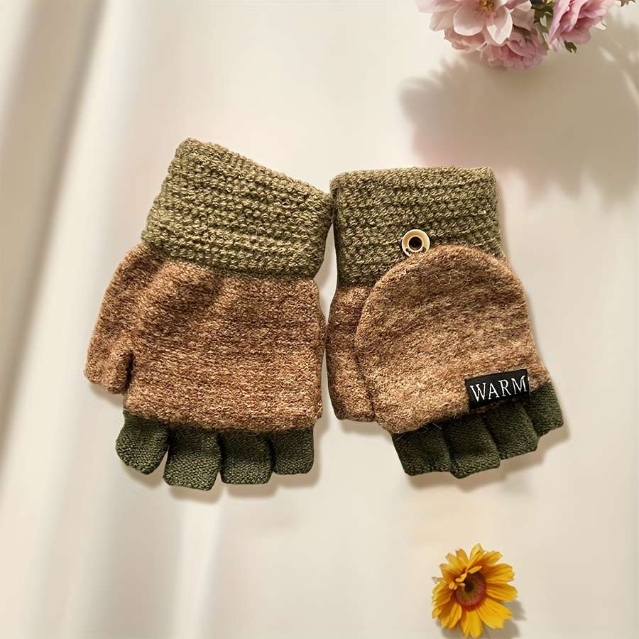 1 Pair Beige Warm Gloves