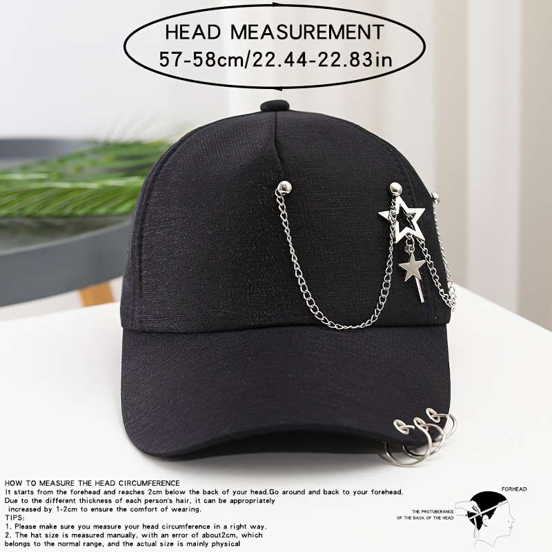Women'S Baseball Cap With Star Pendant Casual Adjustable Sun Hat With Chain Accents Versatile