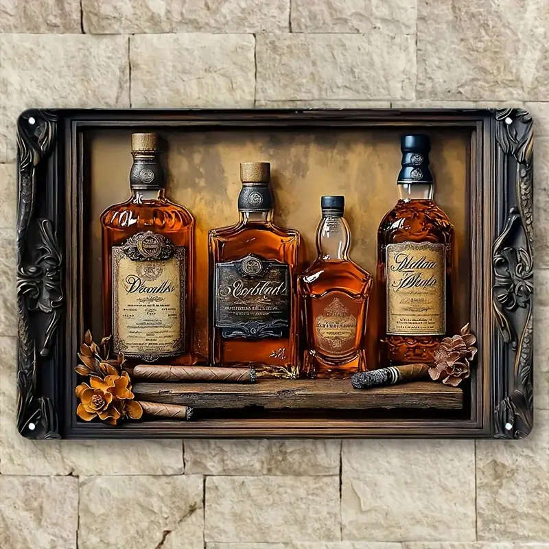 Contemporary Aluminum Whiskey Cigar Metal Wall Art 20X30Cm Multipurpose 2D Decor