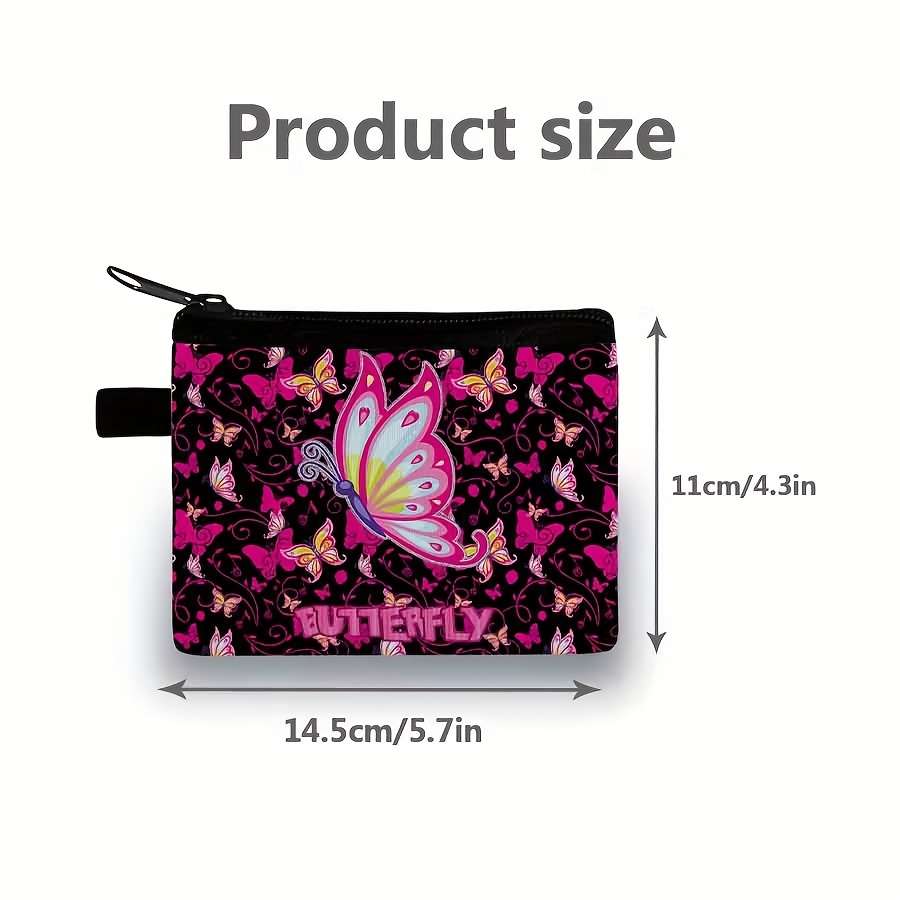 Butterfly Pattern Coin Purse Cute Fashion Storage Bag Polyester Material Durable Lightweight B