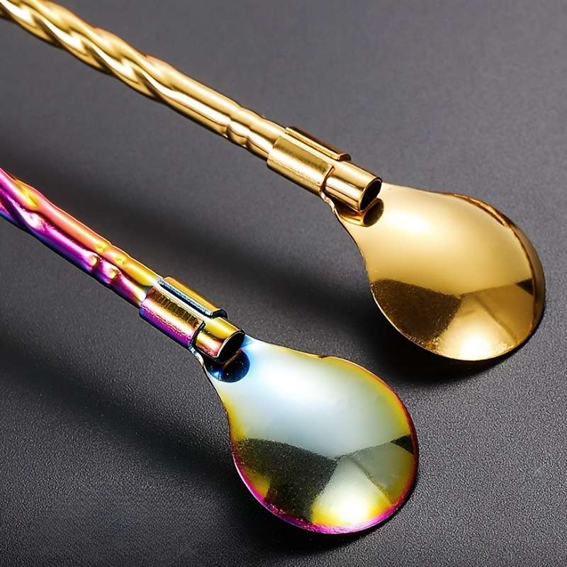 5pcs Dual-Use Long-Handle Iced Tea Spoon Stirring Spoon Stainless Steel Coffee Spoon Colorfu