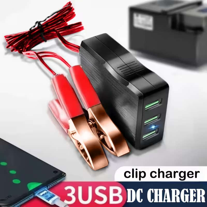 3USB Ports 8V To 24V Battery Converter With Alligator Clip Charger