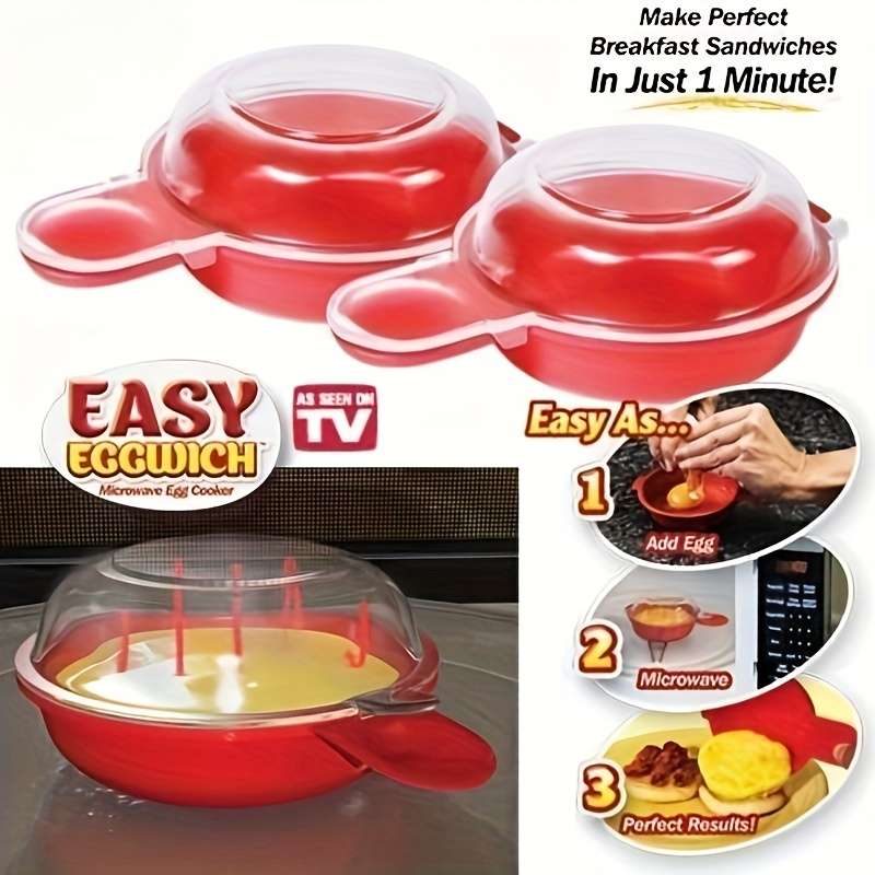 1pc EasyEggwich Microwave Egg Cooker Red and Clear Uncharged Kitchen Gadget for Perfect Break
