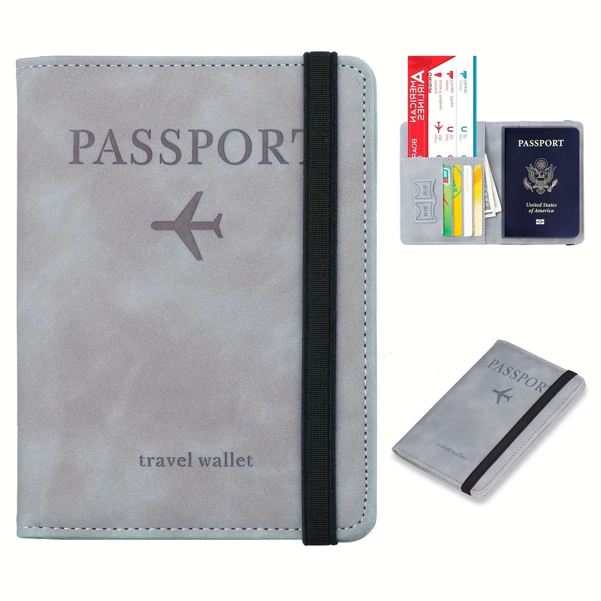 1pc OBCREATOR Faux Leather Travel Passport Holder Wallet Sleek Black Design with Multiple Compart