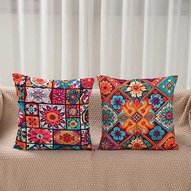 4 Piece Bohemian Peach Light Beige Pillow Covers 45.72 x 45.72 cm