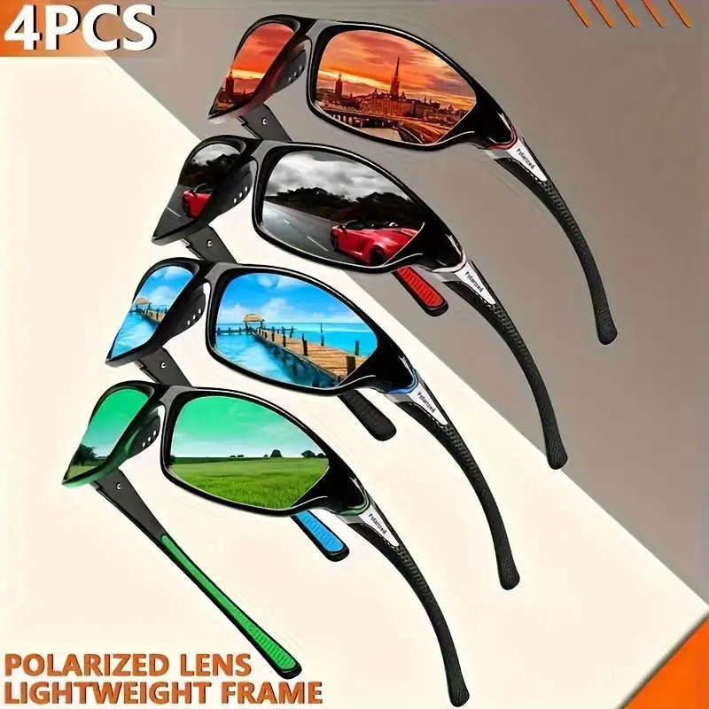 4pcs Combination Of Fashion Polarized Sports Decorative Glasses TAC Polarized Lenses Multi-Color Daz