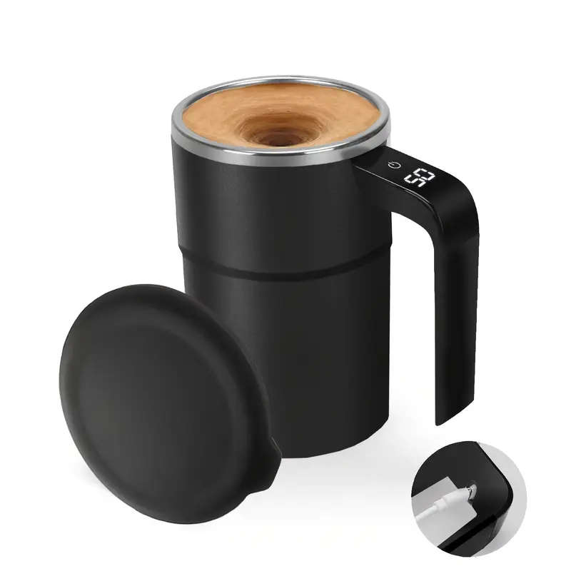 1pc Electric Coffee Stirring Cup USB Rechargeable Digital Display Magnetic Mixer ABS Material Lithiu