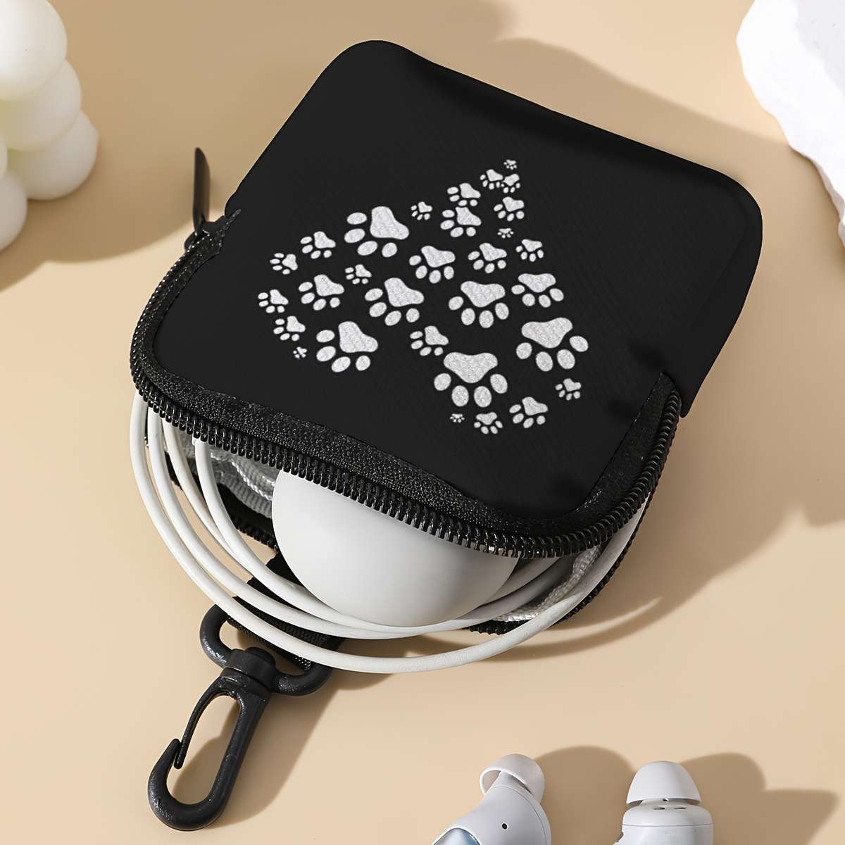 Paw Print Heart Coin Purse Large Capacity Polyester Key Holder Wallet Digital Print Stora