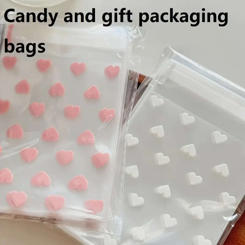 100-Pack Self-Adhesive Plastic Bags With Heart Pattern
