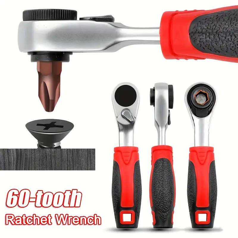 60-Tooth Ratchet Socket Wrench Set Durable Carbon Steel Quick Easy Use with 1/4 Drive Portable