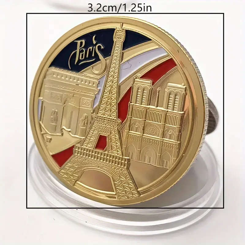 Paris Eiffel Tower Commemorative Coin 32MM Wide WITH CAPSULE
