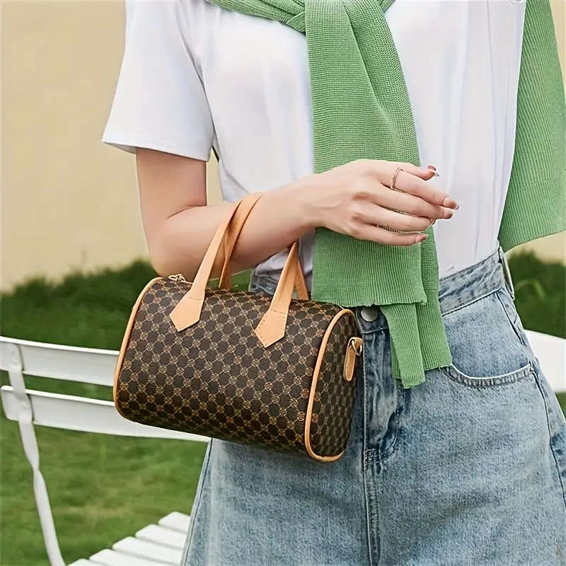Women's Trendy Geometric Grid Pattern Synthetic Leather Crossbody Bag