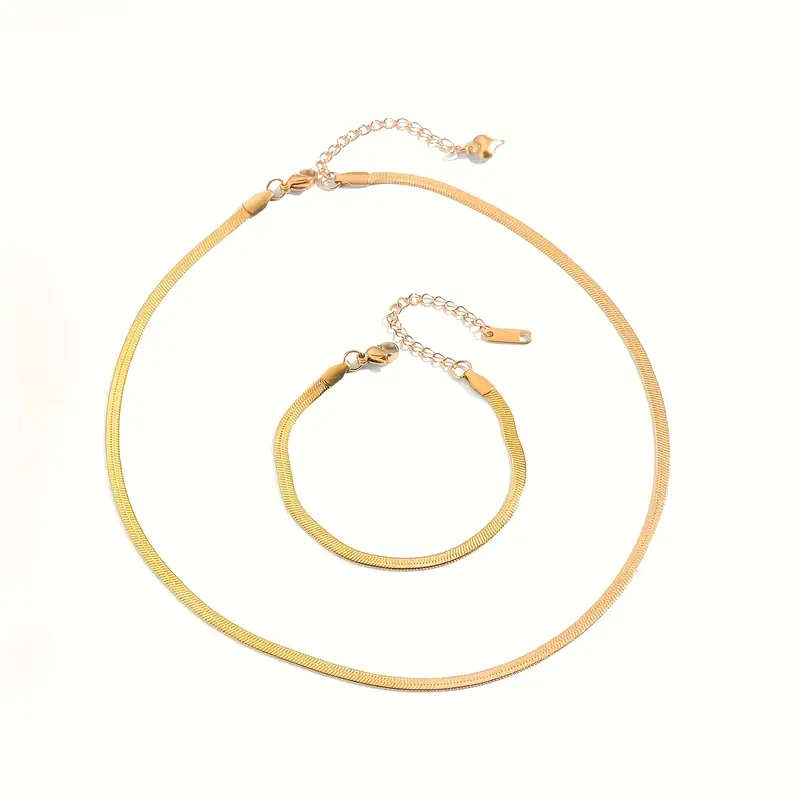 18K Golden Plated Stainless Steel Snake Chain Necklace and Bracelet Set