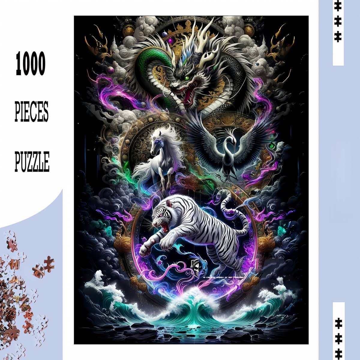 1000pcs Dragon Tiger Unicorn Puzzle Game Vibrant DIY Intelligence Challenge with