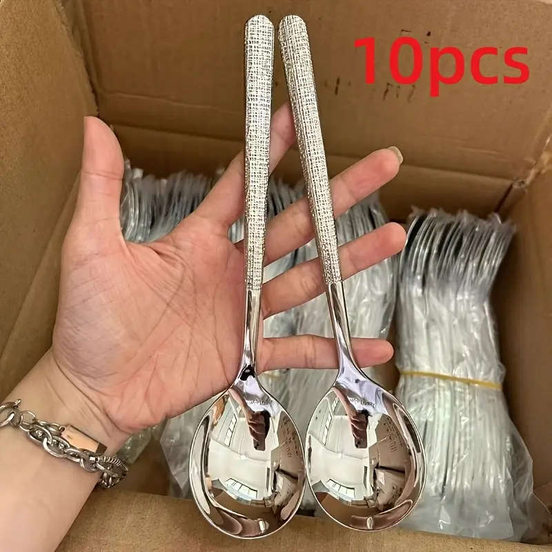 10 Piece Textured Stainless Steel Spoons, Durable Rust-Resistant