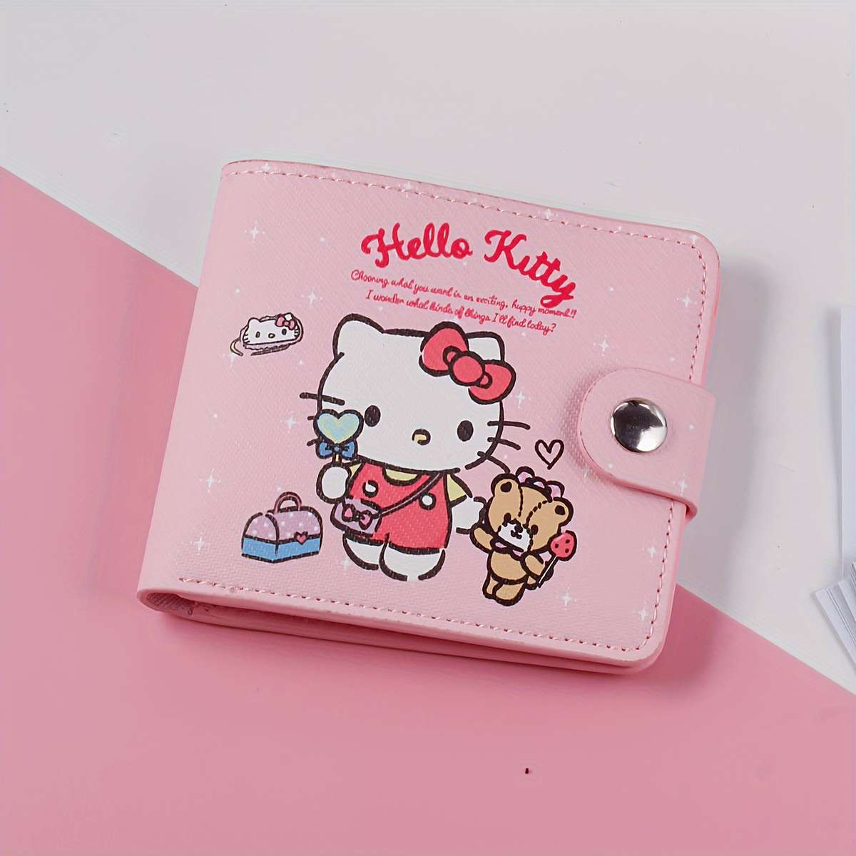 Sanrio Cartoon Cute Wallet Pink Yellow Blue Purple Multi-Compartment Wallet With Button