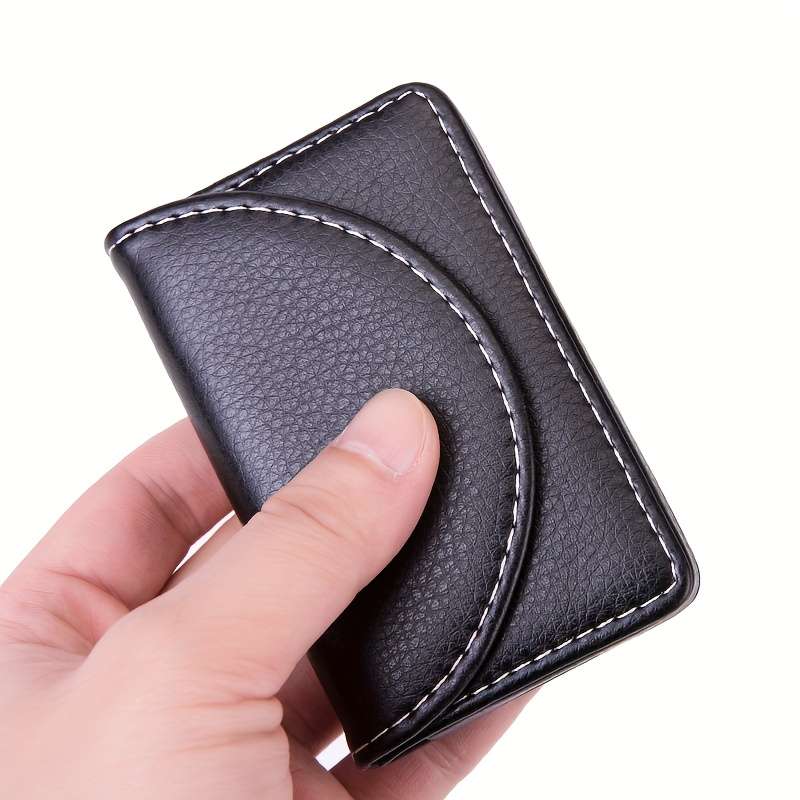 1pc Crocodile Pattern Faux Leather Business Card Holder Magnetic Closure Non-Braided Office