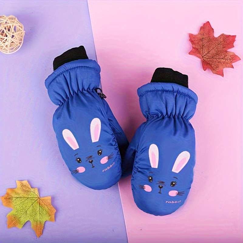 1 Pair Bunny Black Size 3 To 6 Years Old Warm Gloves